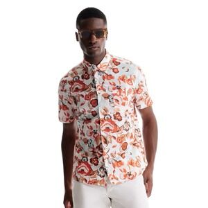 NEW Soft Cloth Oversized Point Collar Italian Poplin Natural Aloha‎ Sz Small SS